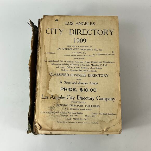 1909 Los Angeles CA City Directory POOR Ancestry Genealogy Antique Vtg Reference - Picture 2 of 12
